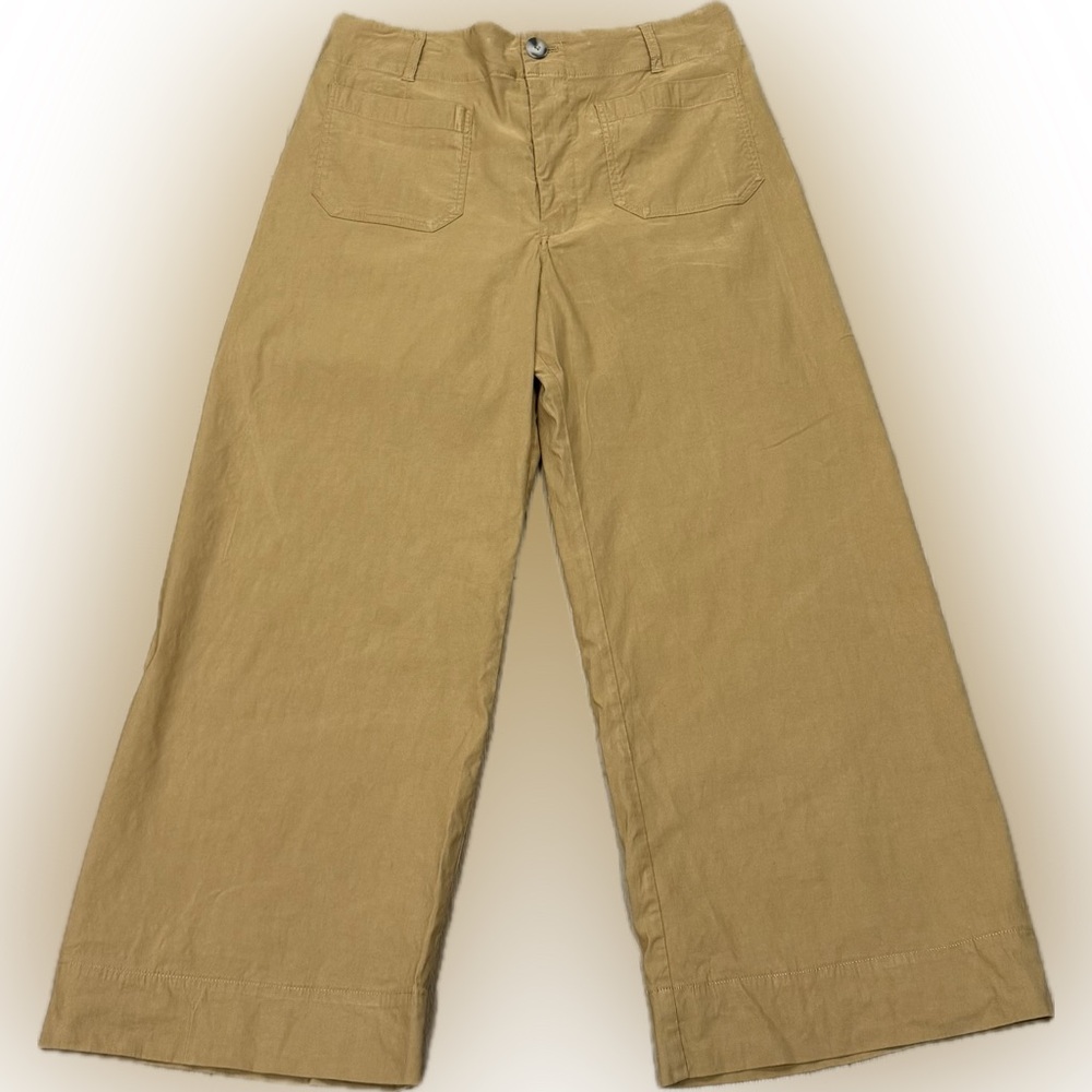 Maeve Anthropologie The Colette Wide Leg Crop Pants Camel Linen Blend Size 32